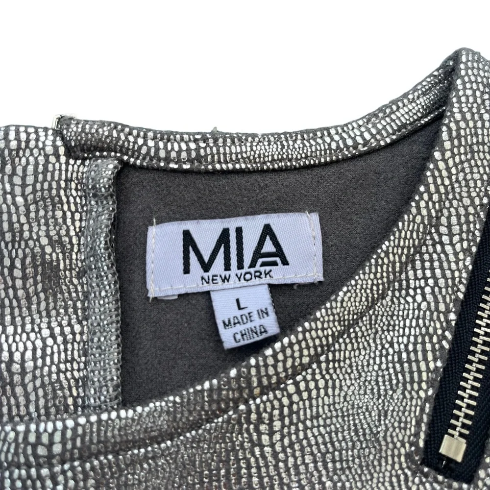 Mia New York Girl’s Size Large‎ Silver Metallic Zip Detail Snakeskin Print Dress